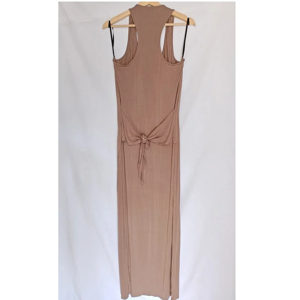 Bebe Maxi Dress Racerback Bling Brown Pine Bark Crystal Logo Large Knit - Picture 2 of 8